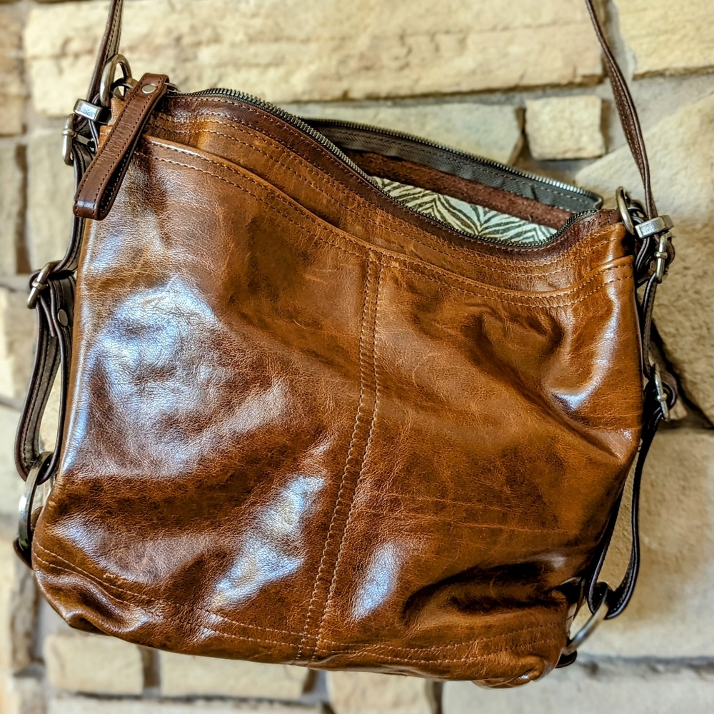 Rough & Rumble vintage open pocket, cognac, small, olive tiger lining